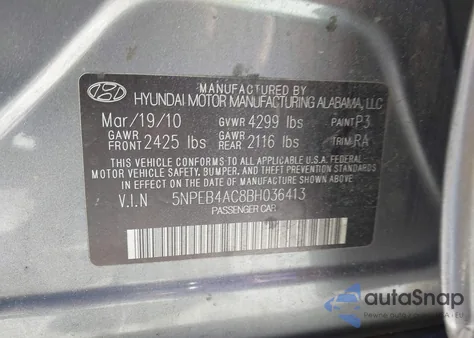 2011 Hyundai Sonata Gls from USA, damaged, VIN 5NPEB4AC8BH036413